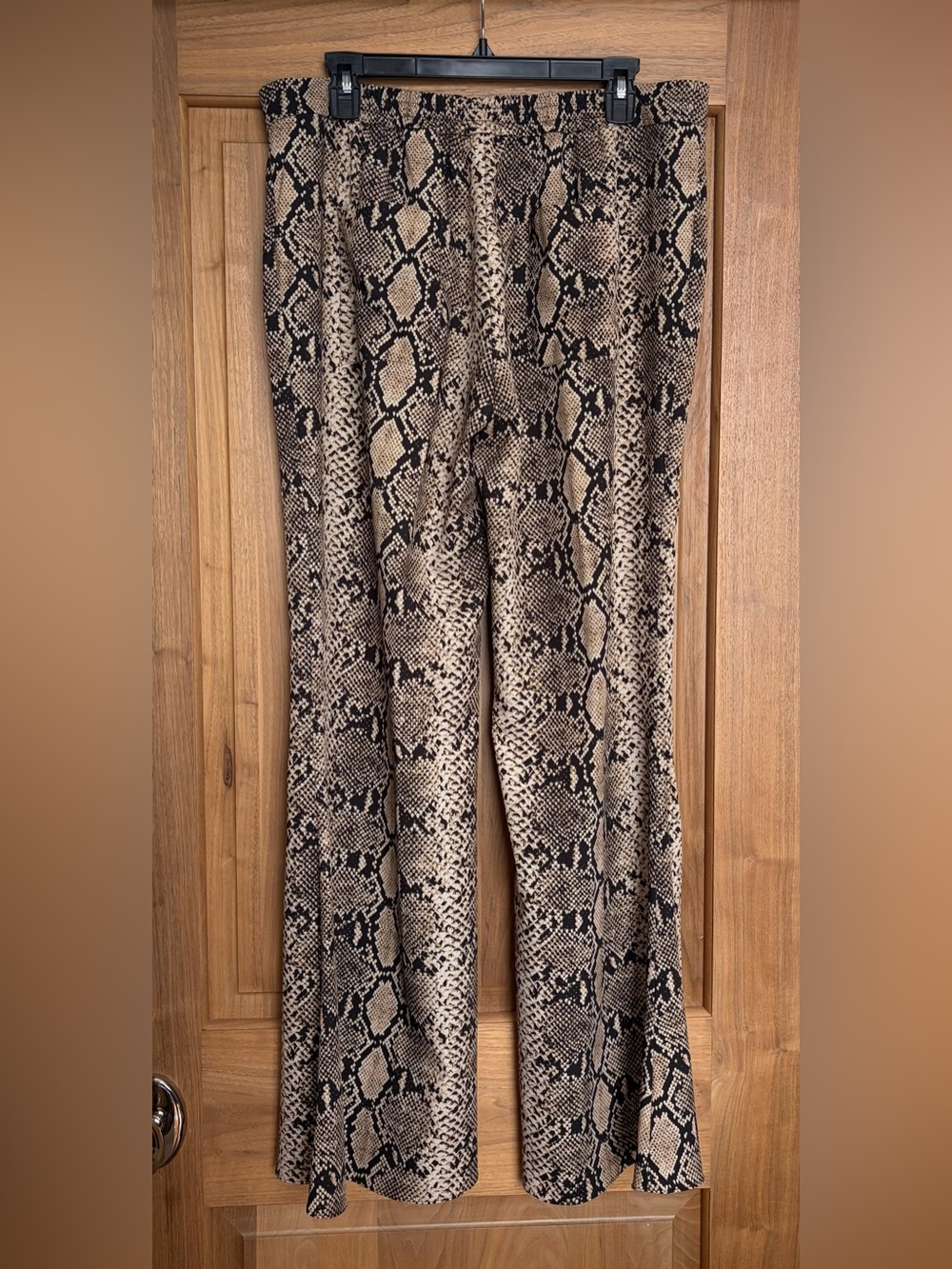 EUC ZARA Snakeskin Flowy Flare Leg Pants Hi Rise Stretch Light XL Tan/Black/Gold - Picture 6 of 16